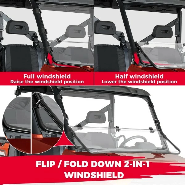 Kemimoto Polaris Ranger 1000 / XP 1000 / Crew 2017-2023 2-IN-1 Flip Up Full Windshield 5 Kemimoto Polaris Ranger 1000 / XP 1000 / Crew 2017-2023 2-IN-1 Flip Up Full Windshield - Image 3