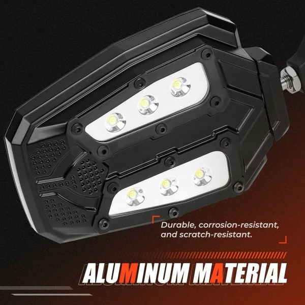 Kemimoto Universal Side Mirror With LED Spot Light For 1.75" - 2" Roll Cage - Image 4