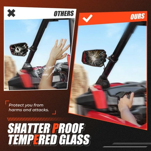 Kemimoto Universal Side Mirror With LED Spot Light For 1.75" - 2" Roll Cage - Image 5