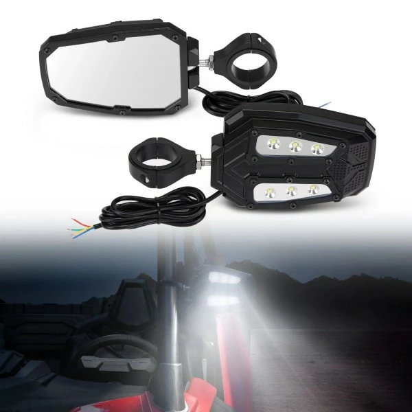 Kemimoto Universal Side Mirror With LED Spot Light For 1.75" - 2" Roll Cage - Image 9