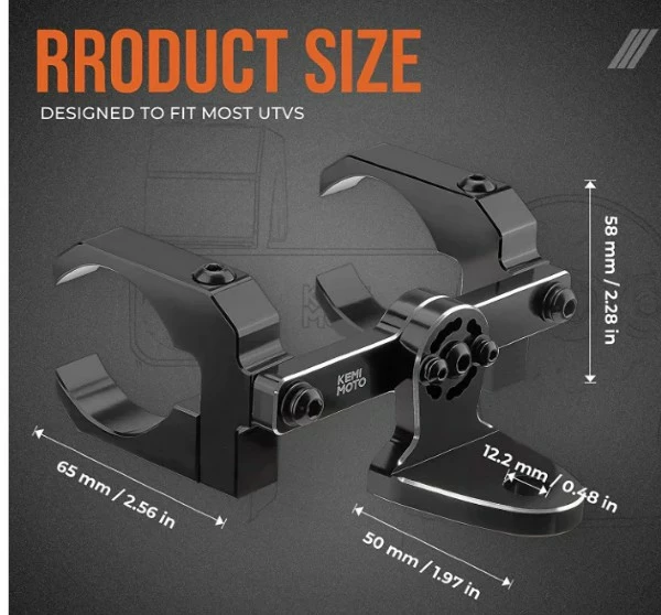 Kemimoto Aluminum UTV Whip Light Mount Bracket For 1.5 To 2" Roll Cage 6 Kemimoto Aluminum UTV Whip Light Mount Bracket For 1.5 To 2" Roll Cage - Image 4